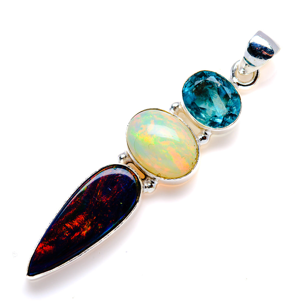 Aura Opal, Ethiopian Opal, Blue Topaz Pendant 2 1/4" (925 Sterling Silver) PD38003