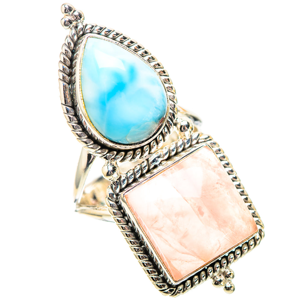 Large Rose Quartz, Larimar Ring Size 7 (925 Sterling Silver) RING139114