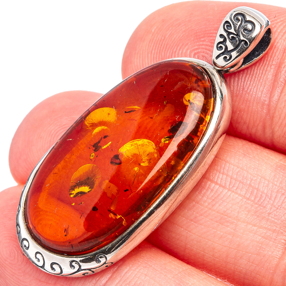 Baltic Amber Pendant 1 1/2" (.925 Sterling Silver)