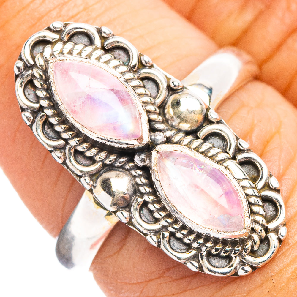 Pink Moonstone Ring Size 7.25 (.925 Sterling Silver)