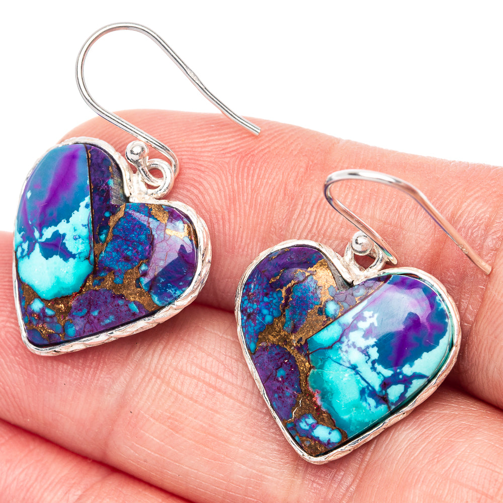 Purple Copper Composite Turquoise Heart 925 Sterling Silver Earrings 1 1/4" (925 Sterling Silver) E1217