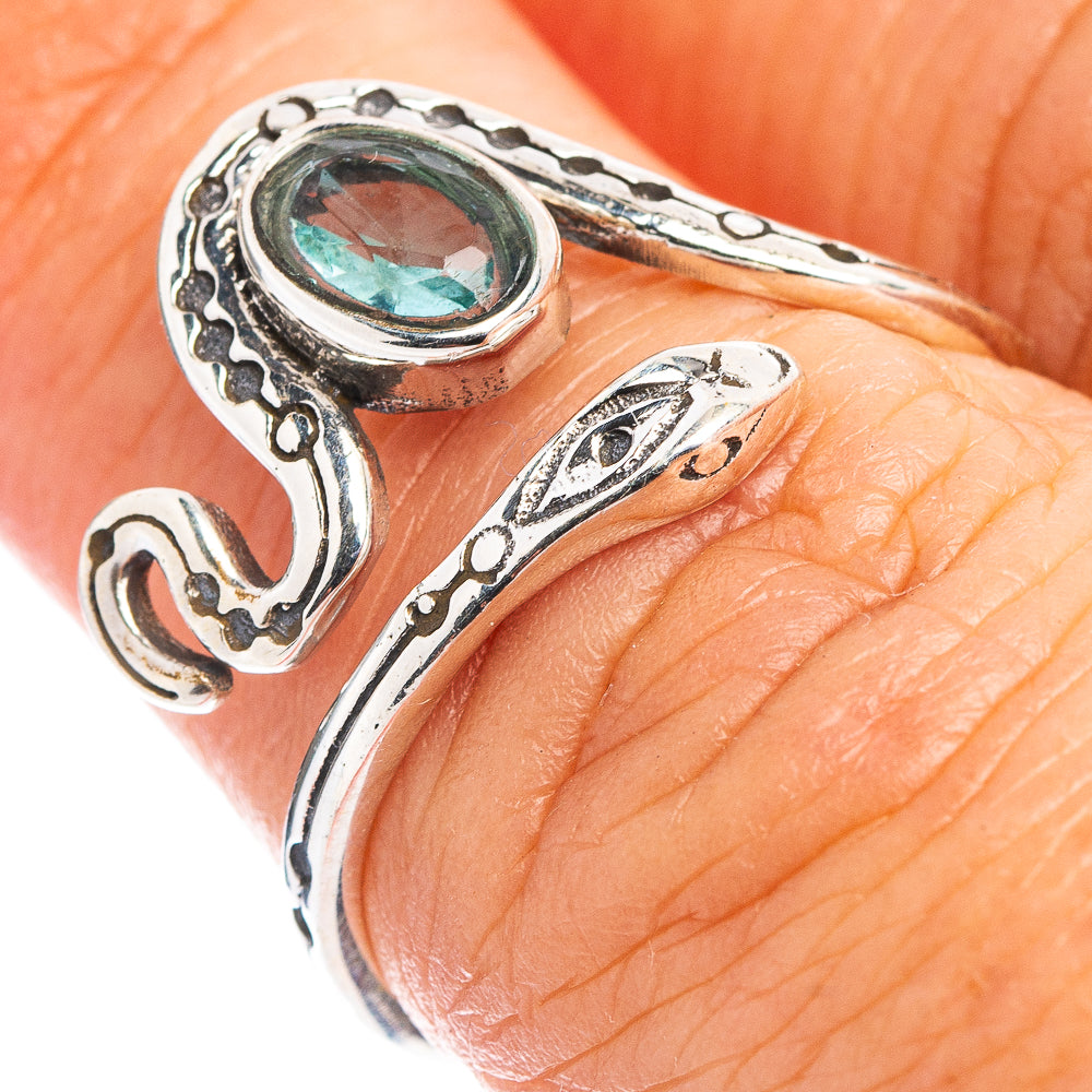 Blue Topaz Snake Dainty Ring Size 7 Adjustable (.925 Sterling Silver)