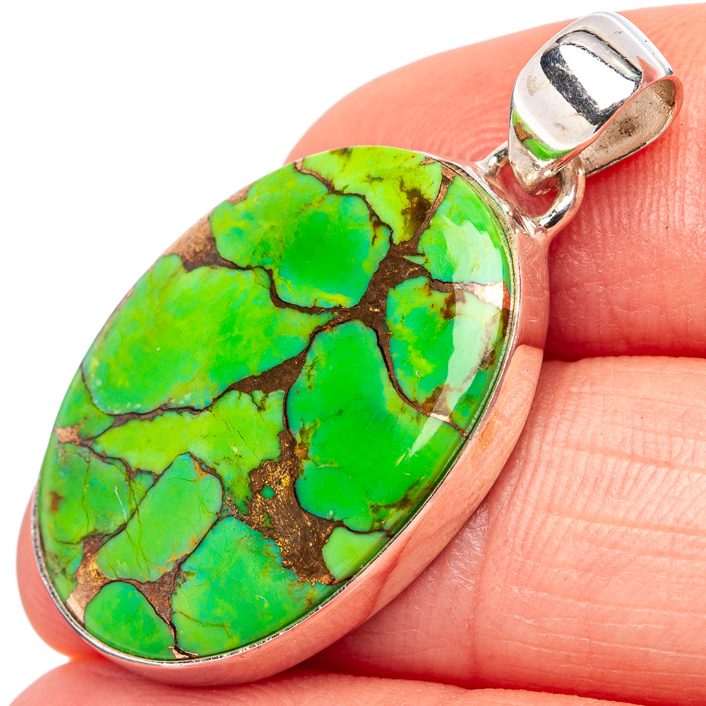 Green Copper Turquoise Pendant 1 3/8" (.925 Sterling Silver)