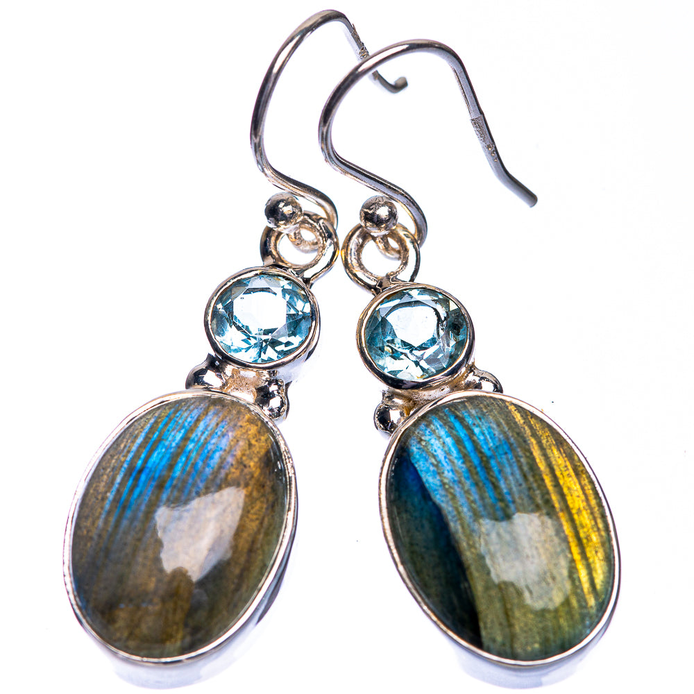 Labradorite, Blue Topaz Earrings 1 1/2" (925 Sterling Silver) E432769