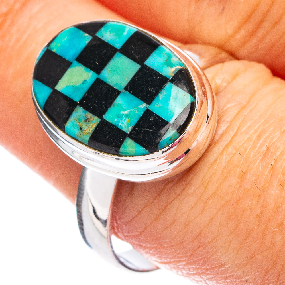 Rare Kingman Turquoise Black Onyx Ring Size 9.25 (.925 Sterling Silver)