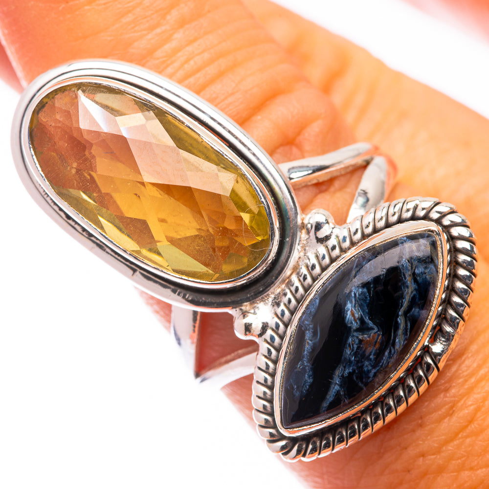 Large Lemon Quartz, Pietersite Ring Size 8 (925 Sterling Silver) R141071
