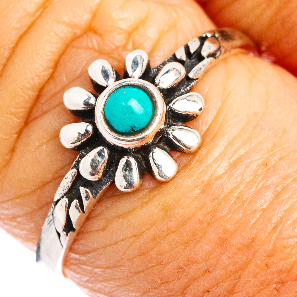 Turquoise Flower Dainty Ring Size 7.75 (.925 Sterling Silver)