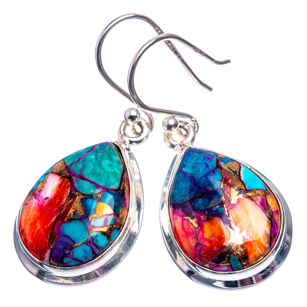 Kingman Pink Dahlia Turquoise Earrings 1 3/8" (925 Sterling Silver) E432414
