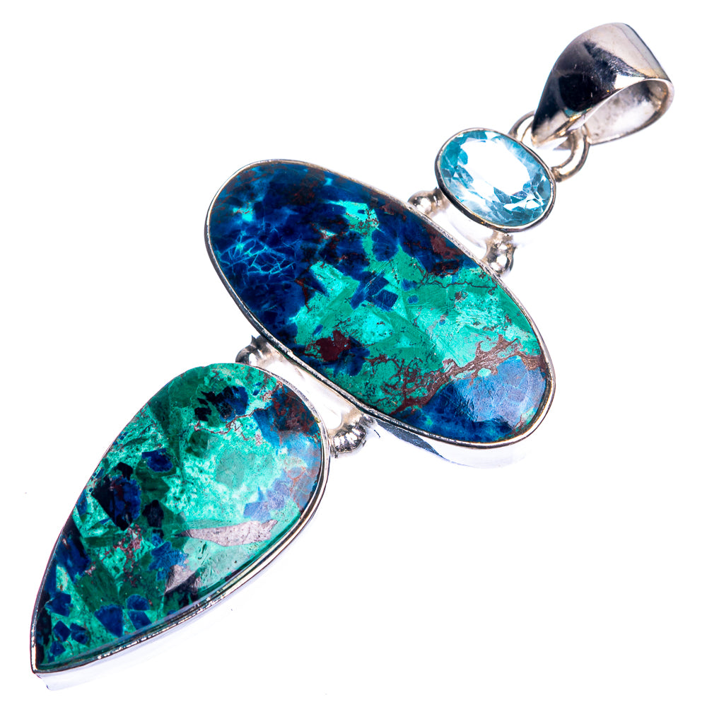 Azurite, Blue Topaz Pendant 2 1/8" (925 Sterling Silver) P39056