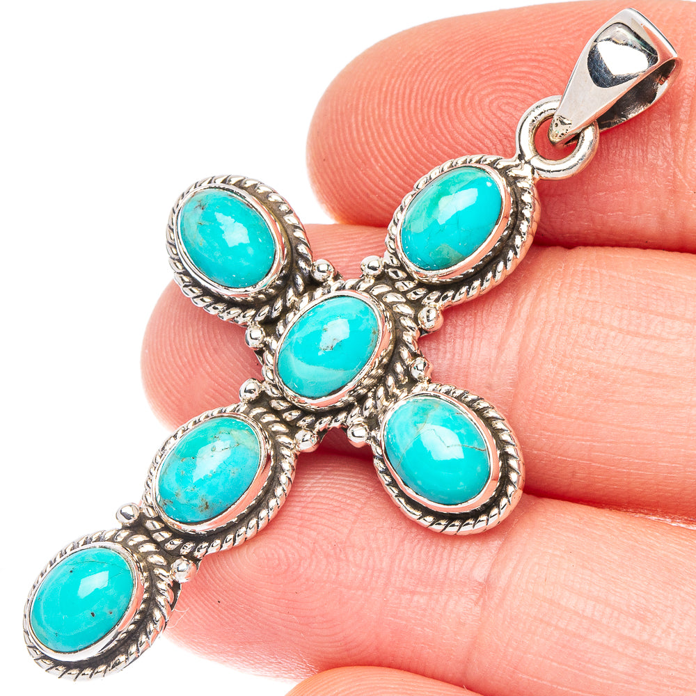 Arizona Turquoise Cross Pendant 2" (925 Sterling Silver) P43799