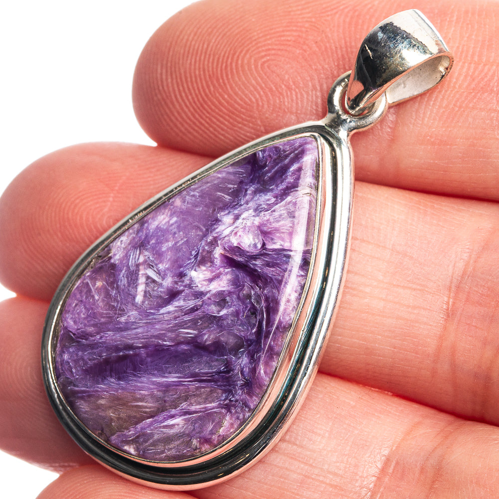 Charoite 925 Sterling Silver Pendant 1 5/8"