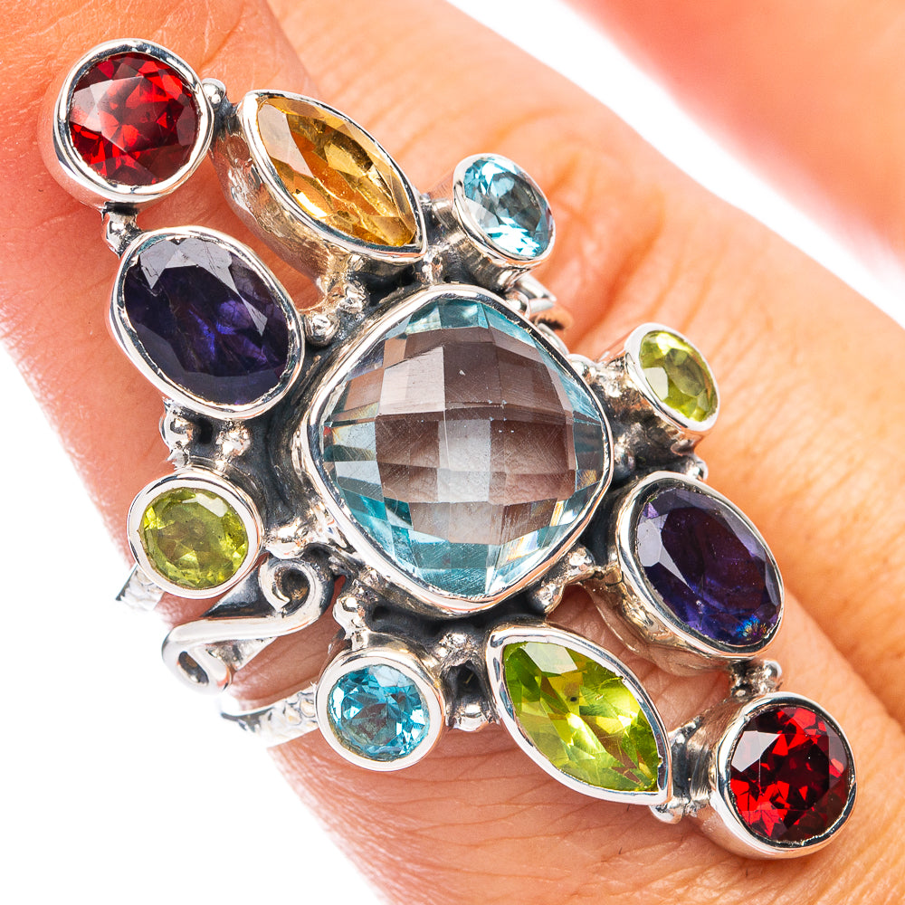 Signature Blue Topaz, Garnet, Tanzanite, Peridot Ring Size 6.75 (925 Sterling Silver) R7592