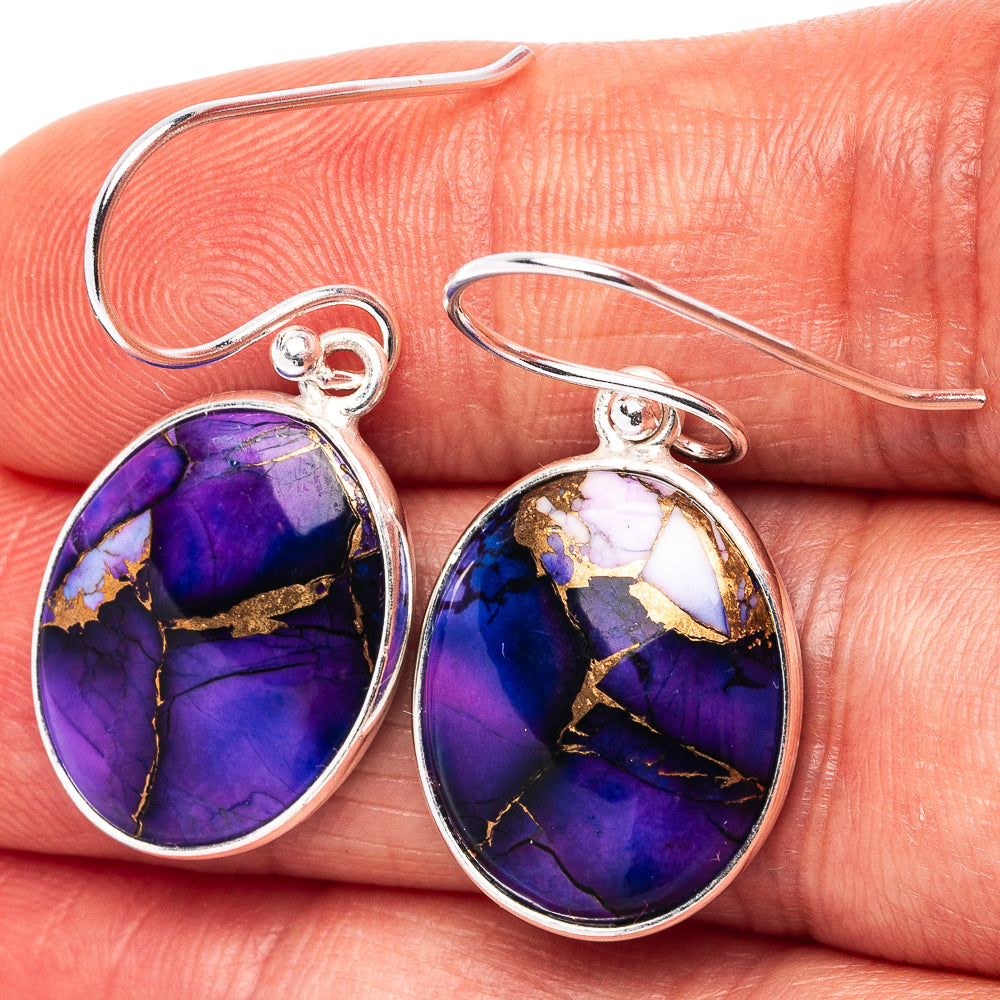 Purple Dahlia Mohave Turquoise Earrings 1 3/8" (.925 Sterling Silver)