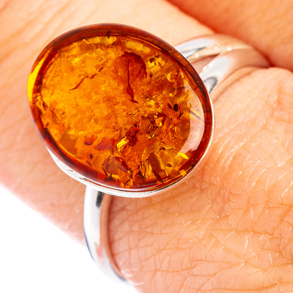 Baltic Amber Ring Size 7 Adjustable (.925 Sterling Silver)