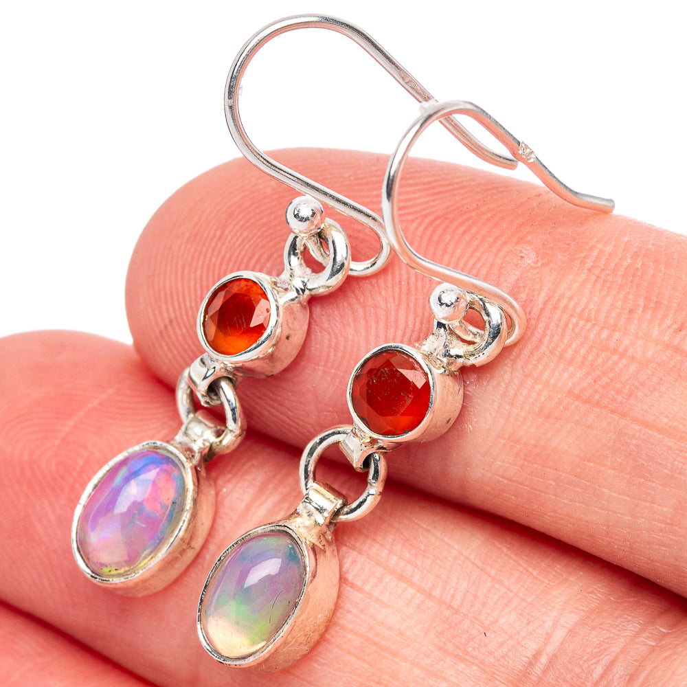 Rare Ethiopian Opal, Carnelian Earrings 1 3/8" (925 Sterling Silver) E1396