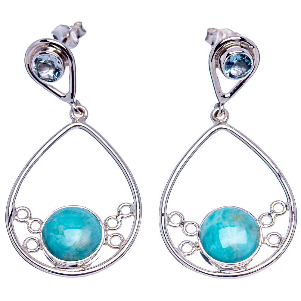 Premium Larimar Earrings 1 3/4" (.925 Sterling Silver)