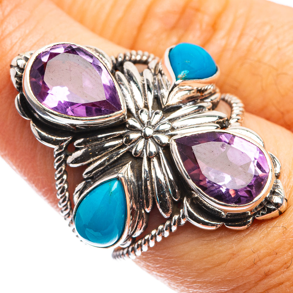 Large Faceted Amethyst, Sleeping Beauty Turquoise Ring Size 7 (925 Sterling Silver) R143165