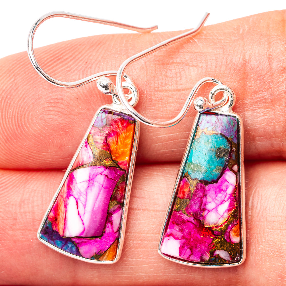 Pink Dahlia Mohave Turquoise Earrings 1 3/8" (.925 Sterling Silver)