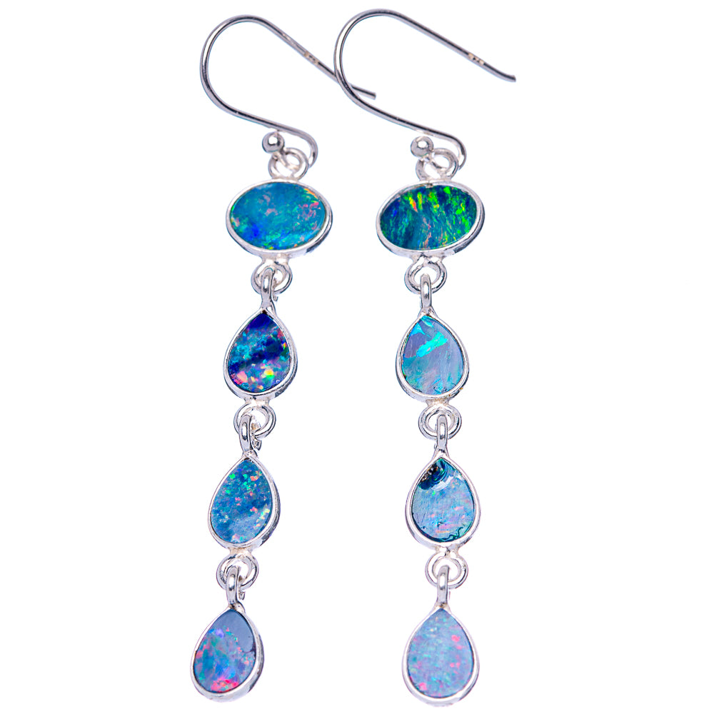 Rare Doublet Opal Earrings 2 3/8" (925 Sterling Silver) E1660