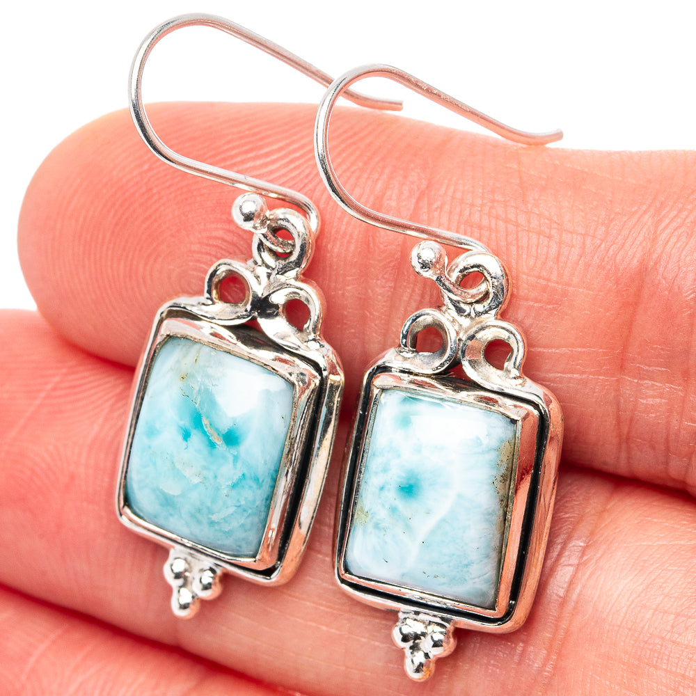Rare Larimar Earrings 1 3/8" (.925 Sterling Silver)