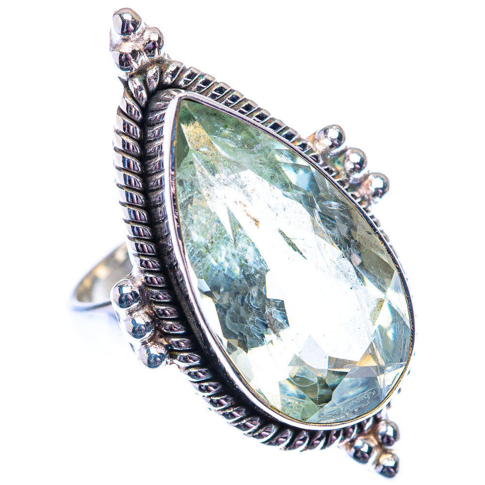 Large Faceted Green Amethyst 925 Sterling Silver Ring Size 6.25 (925 Sterling Silver) RING140395