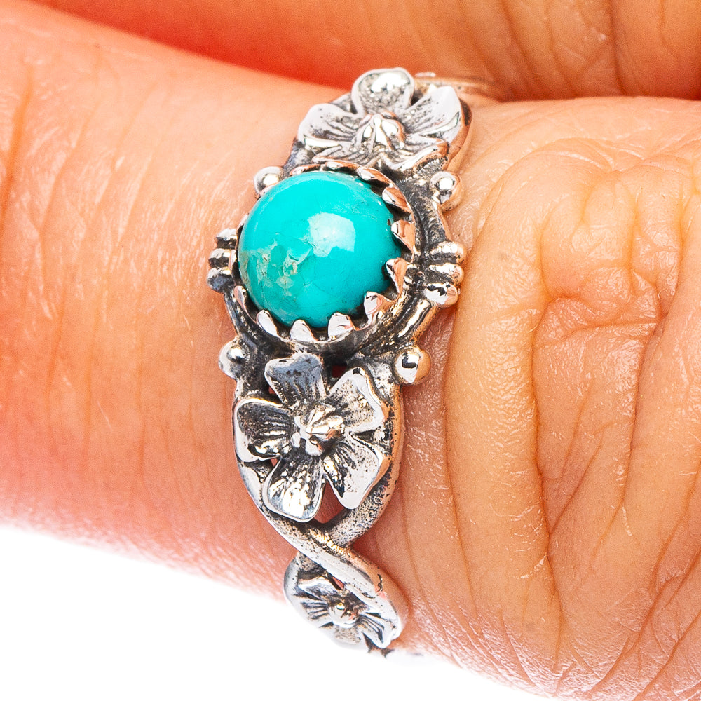 Value Arizona Turquoise Flower Ring Size 5.75 (925 Sterling Silver) R7206