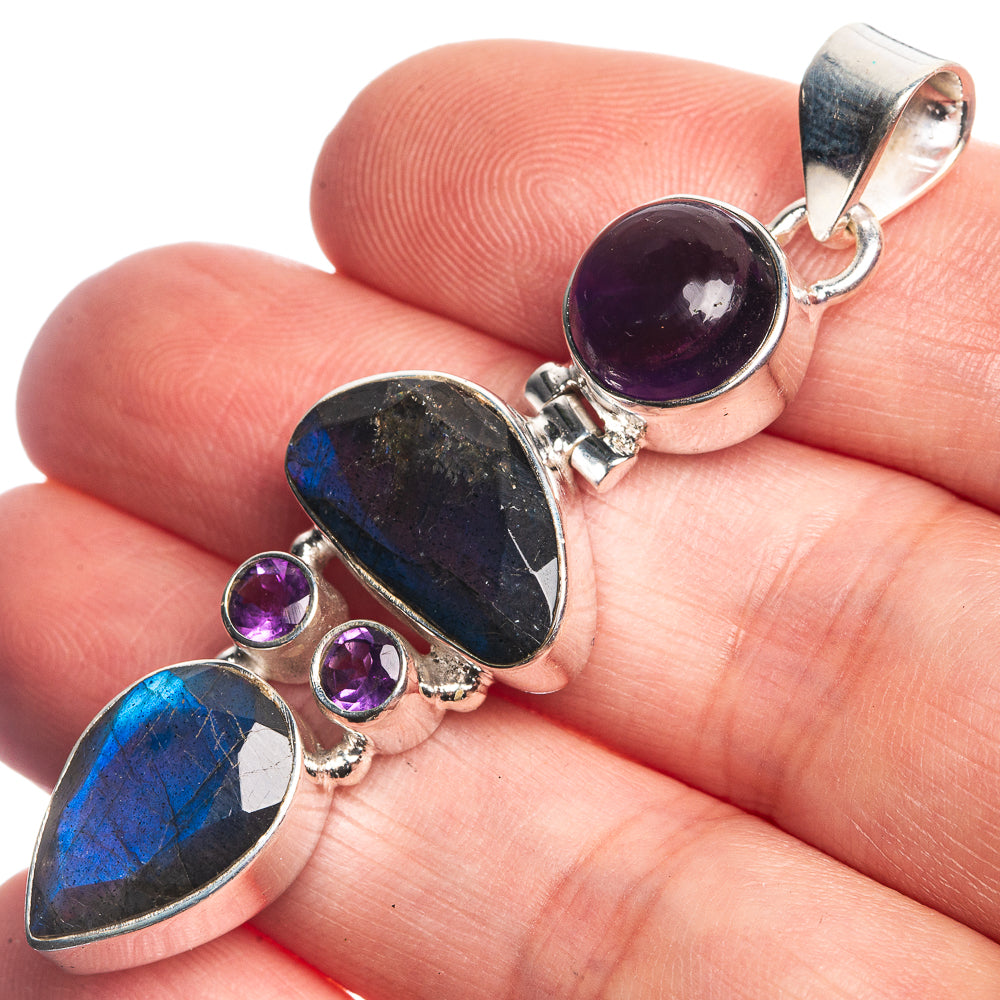 Labradorite, Amethyst 925 Sterling Silver Pendant 2 1/4"