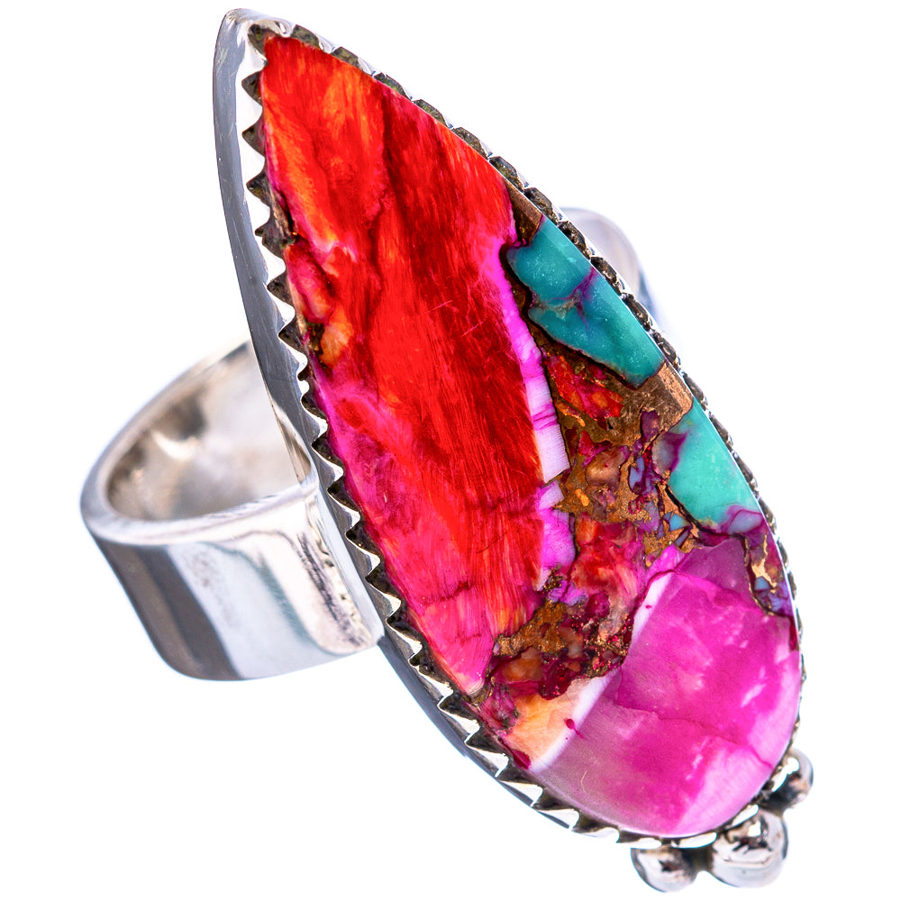 Pink Dahlia Mohave Turquoise Ring Size 8 Adjustable (.925 Sterling Silver)