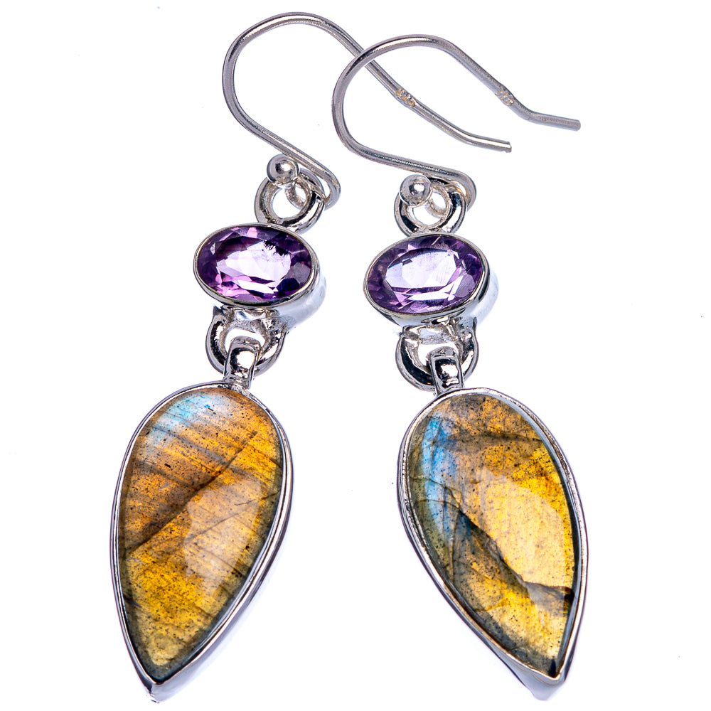 Labradorite, Amethyst Earrings 1 3/4" (925 Sterling Silver) E433030