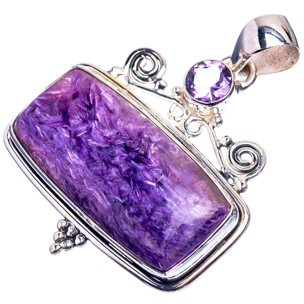 Charoite, Amethyst Pendant 1 5/8" (925 Sterling Silver) P38902