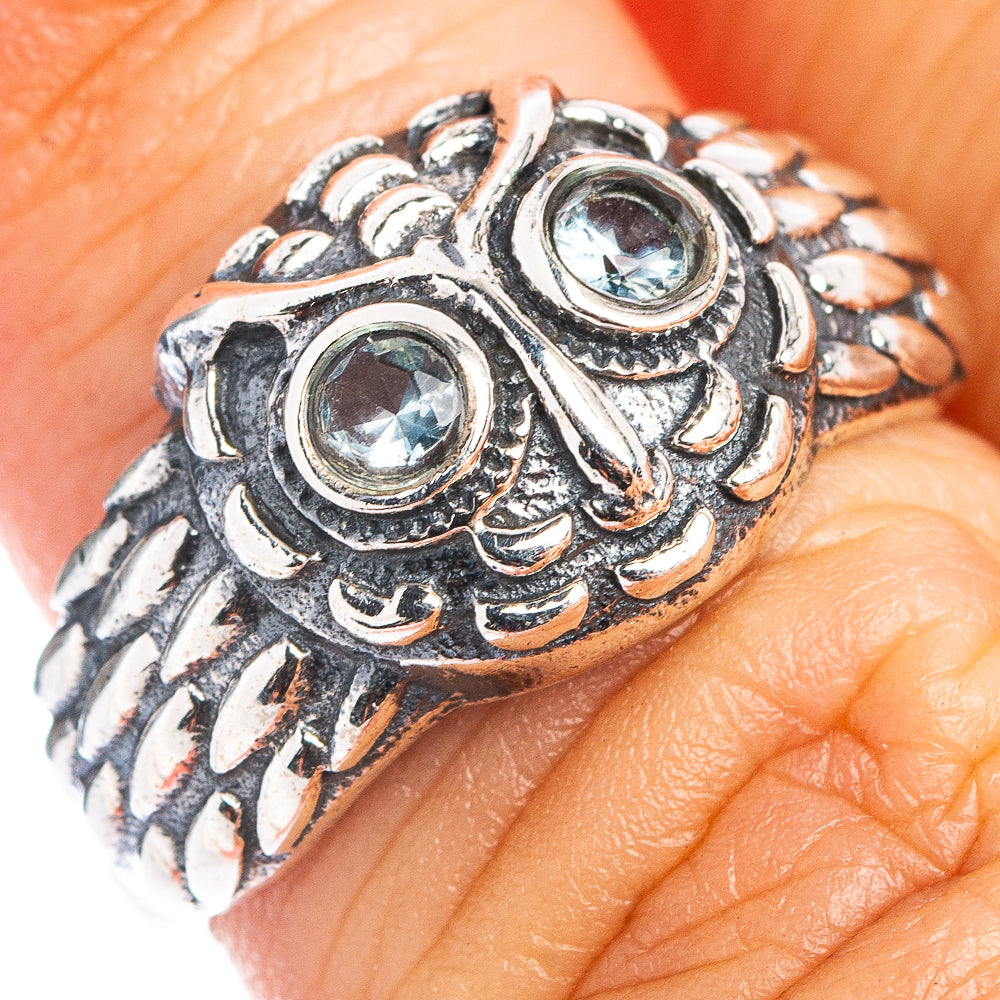 Blue Topaz Owl Dainty Ring Size 5.75 (.925 Sterling Silver)
