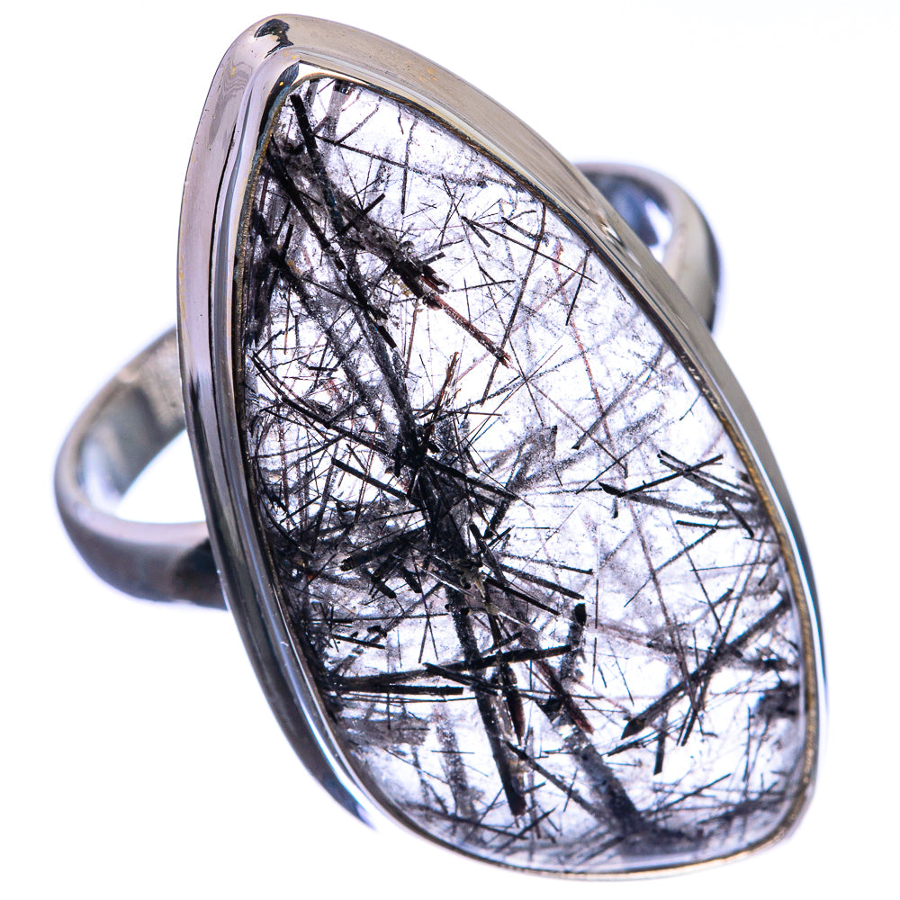 Large Tourmlinated Quartz 925 Sterling Silver Ring Size 10.75