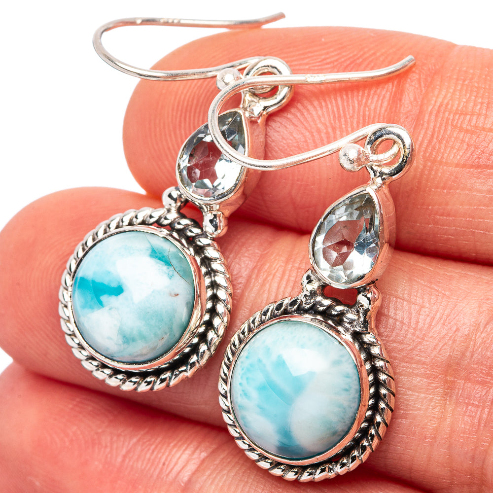 Rare Larimar, Blue Topaz Earrings 1 1/2" (.925 Sterling Silver)