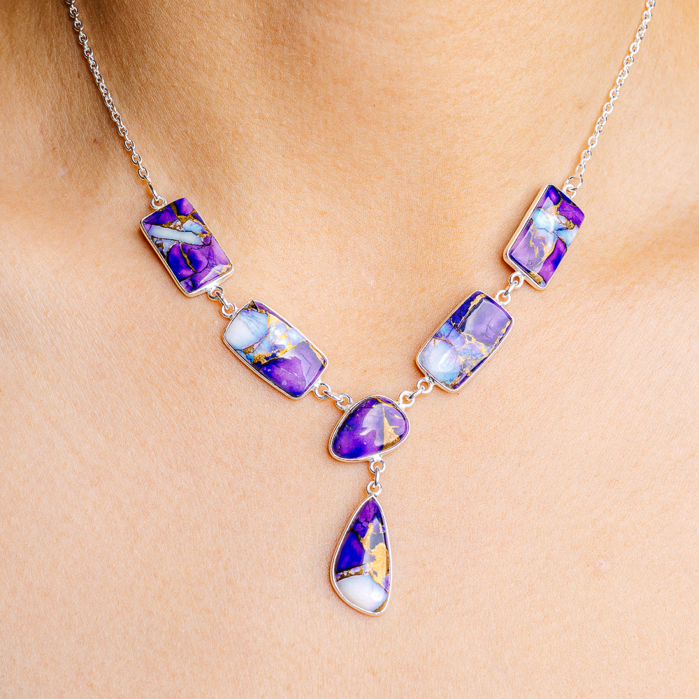 Purple Dahlia Mohave Turquoise Necklace 16 to 18" (.925 Sterling Silver)