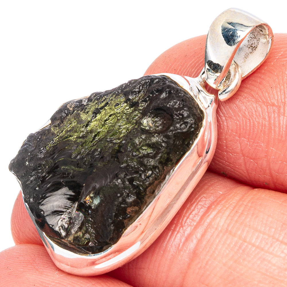 Rare Moldavite Pendant 1 1/4" (925 Sterling Silver) P43517