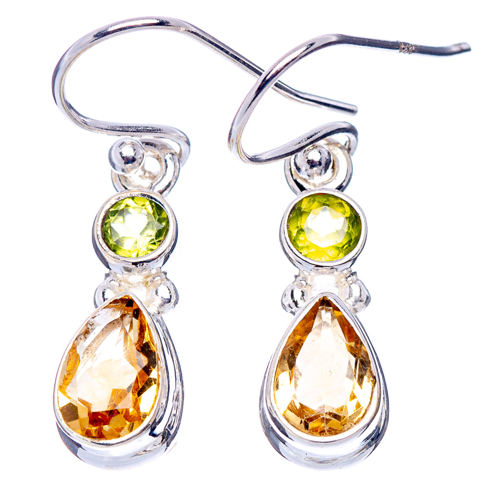 Citrine, Peridot Earrings 1 1/8" (.925 Sterling Silver)
