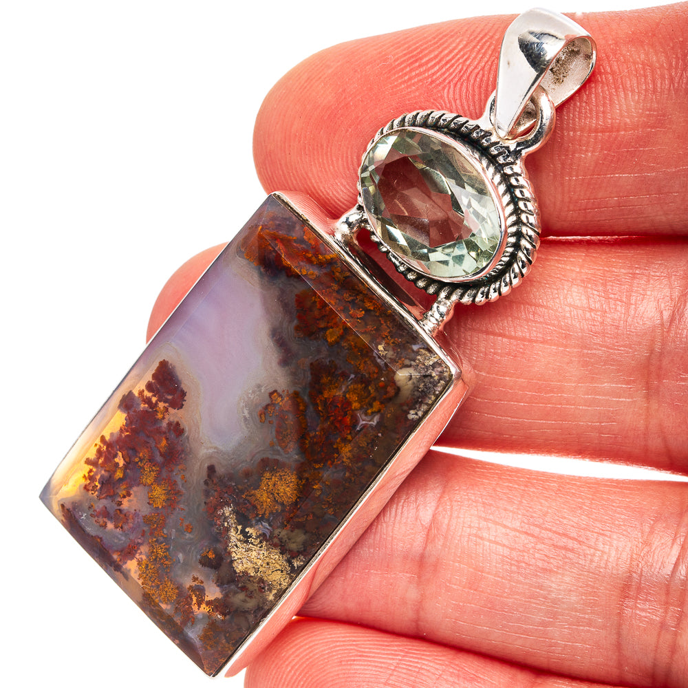 Premium Indonesian Plume Agate, Green Amethyst Pendant 2 1/4" (.925 Sterling Silver)