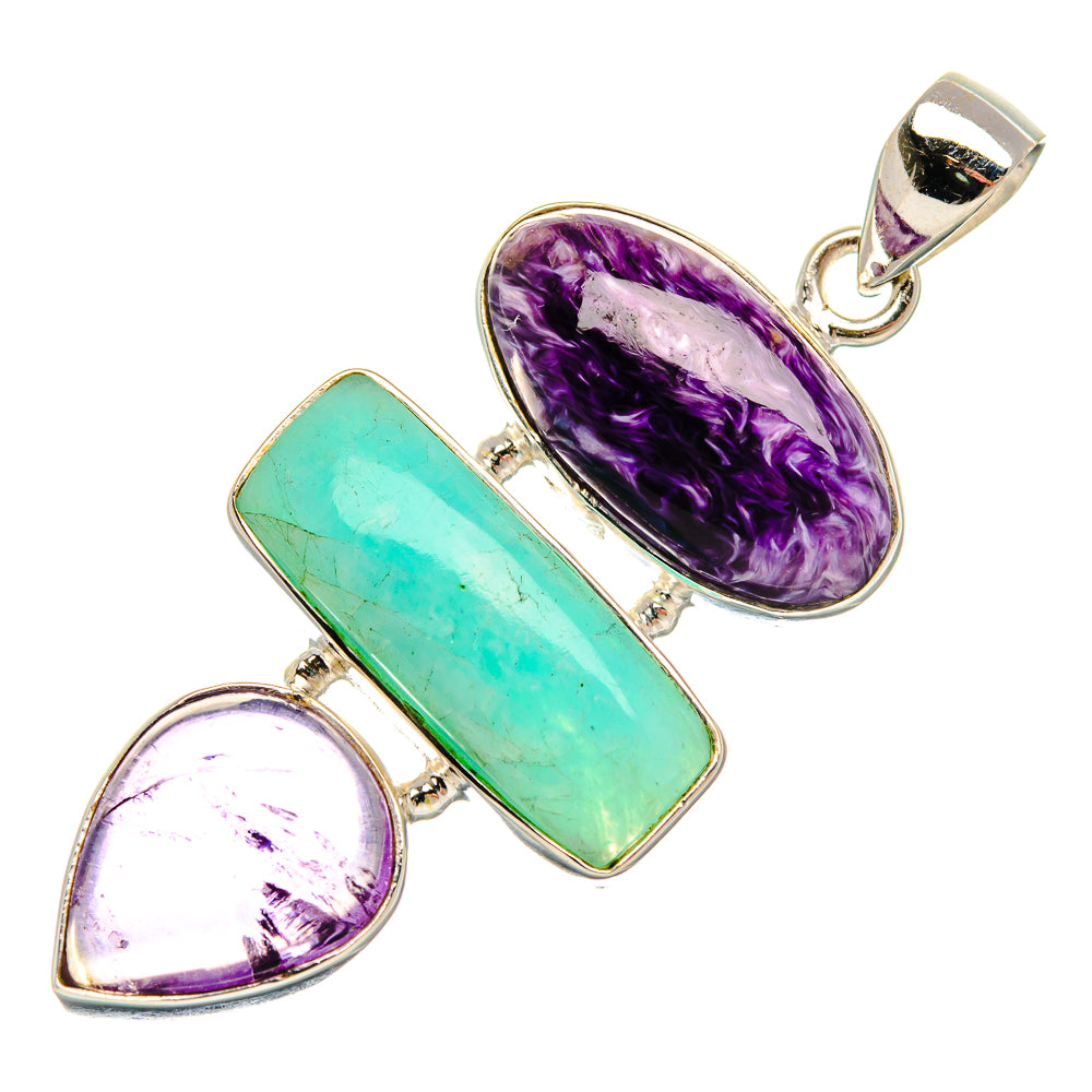 Charoite, Amazonite, Amethyst Pendant 2" (925 Sterling Silver) PD38029
