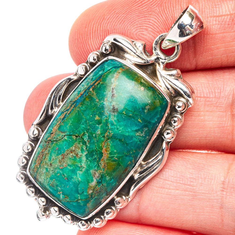 Premium Chrysocolla  Pendant 1 7/8" (.925 Sterling Silver)