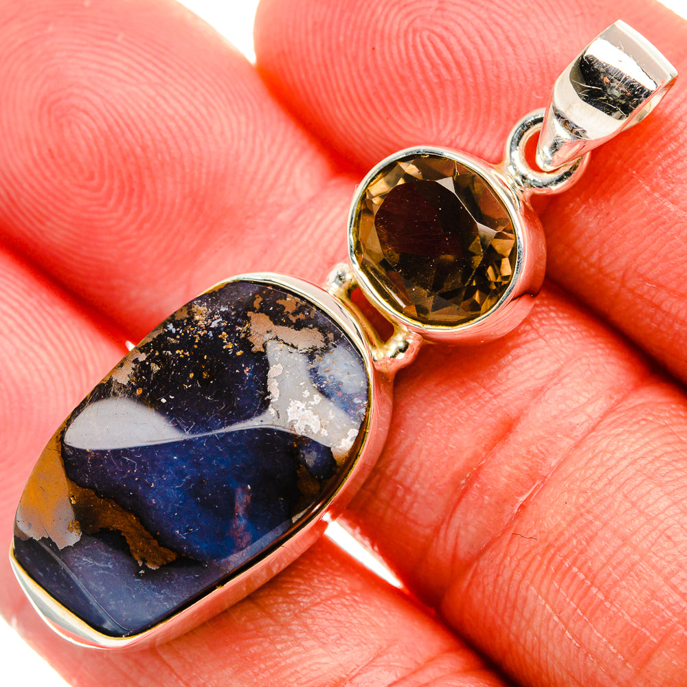 Boulder Opal, Smoky Quartz Pendant 1 7/8" (925 Sterling Silver) PD37991
