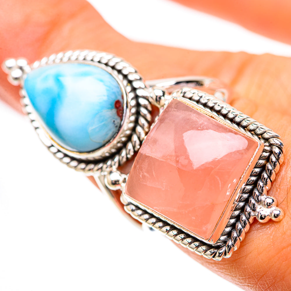 Large Rose Quartz, Larimar Ring Size 7 (925 Sterling Silver) RING139114
