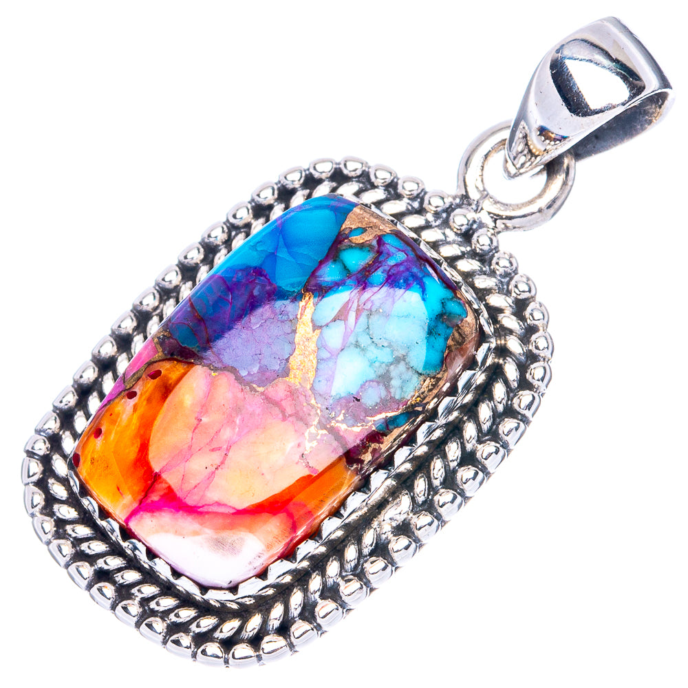 Kingman Pink Dahlia Turquoise 925 Sterling Silver Pendant 1 1/4" (925 Sterling Silver) P41907