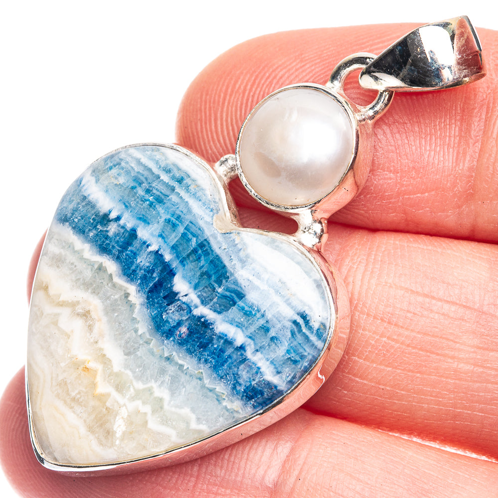 Blue Scheelite, Cultured Pearl Pendant 1 3/4" (925 Sterling Silver) P39359