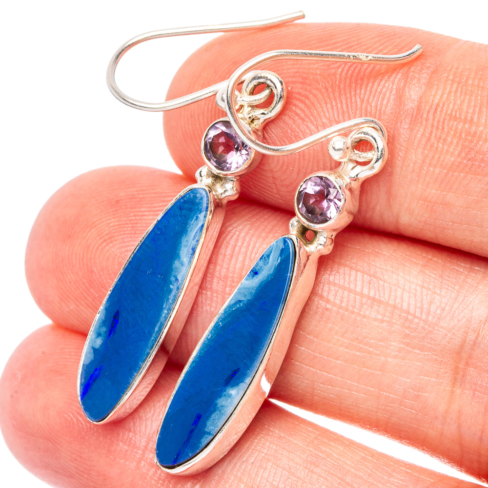 Rare Doublet Opal, Amethyst Earrings 1 5/8" (925 Sterling Silver) E2620