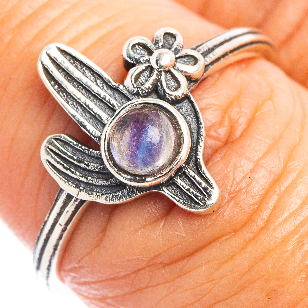Rainbow Moonstone Cactus Dainty Ring Size 7.75 (.925 Sterling Silver)