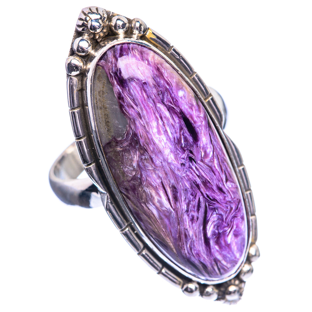 Large Charoite 925 Sterling Silver Ring Size 8