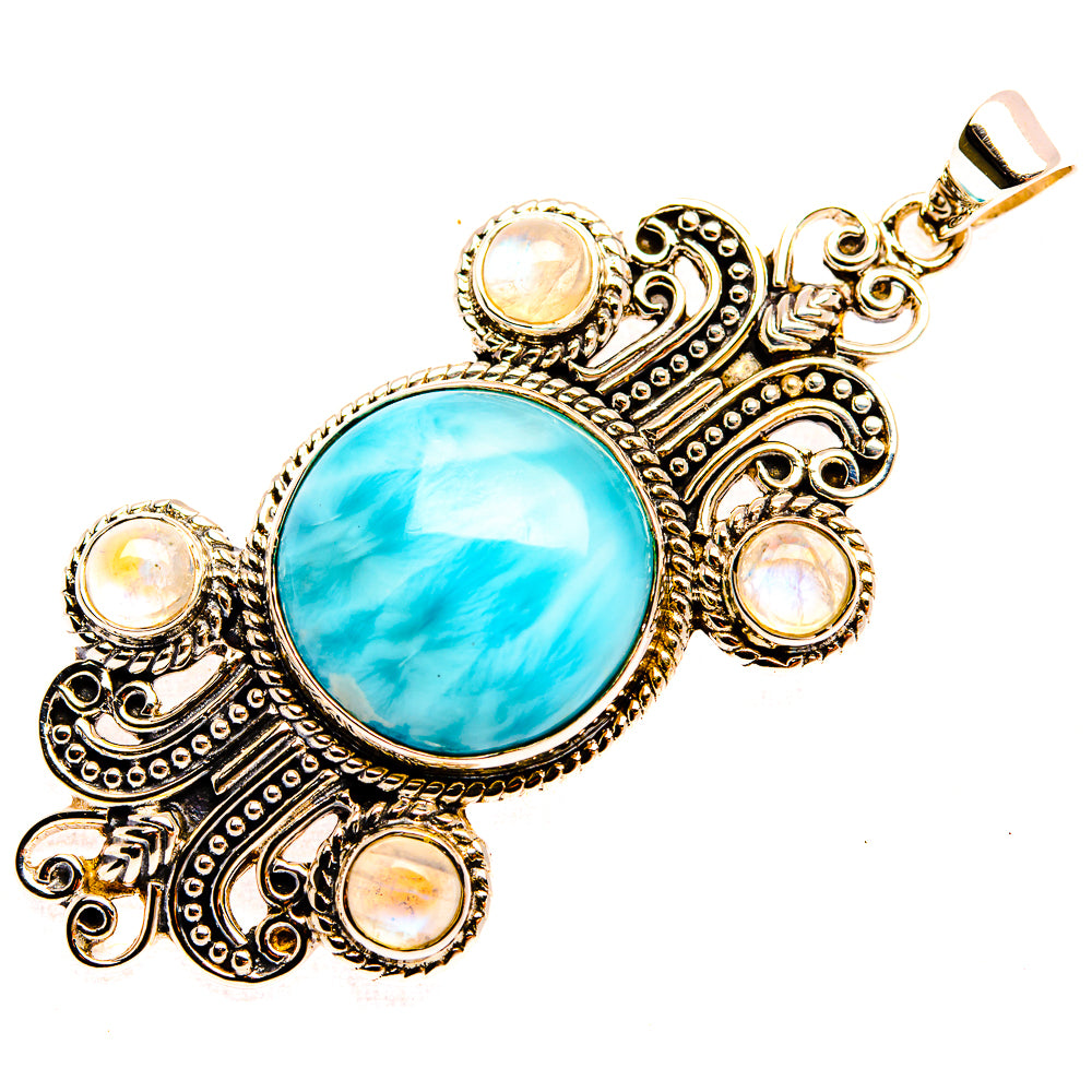 Signature Larimar, Rainbow Moonstone 925 Sterling Silver Pendant 2 3/8" (925 Sterling Silver) PD37805