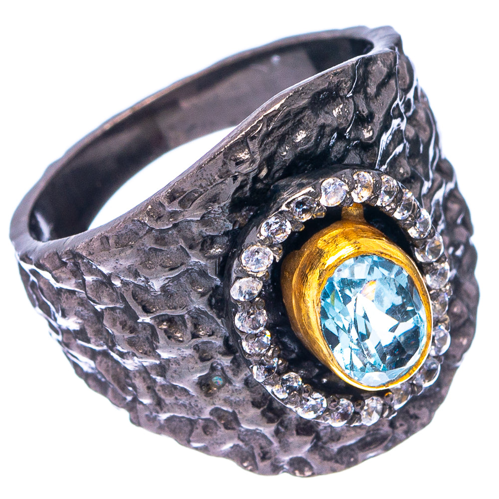 Blue Topaz Black Rhodium Plated Ring Size 5.75 (.925 Sterling Silver)