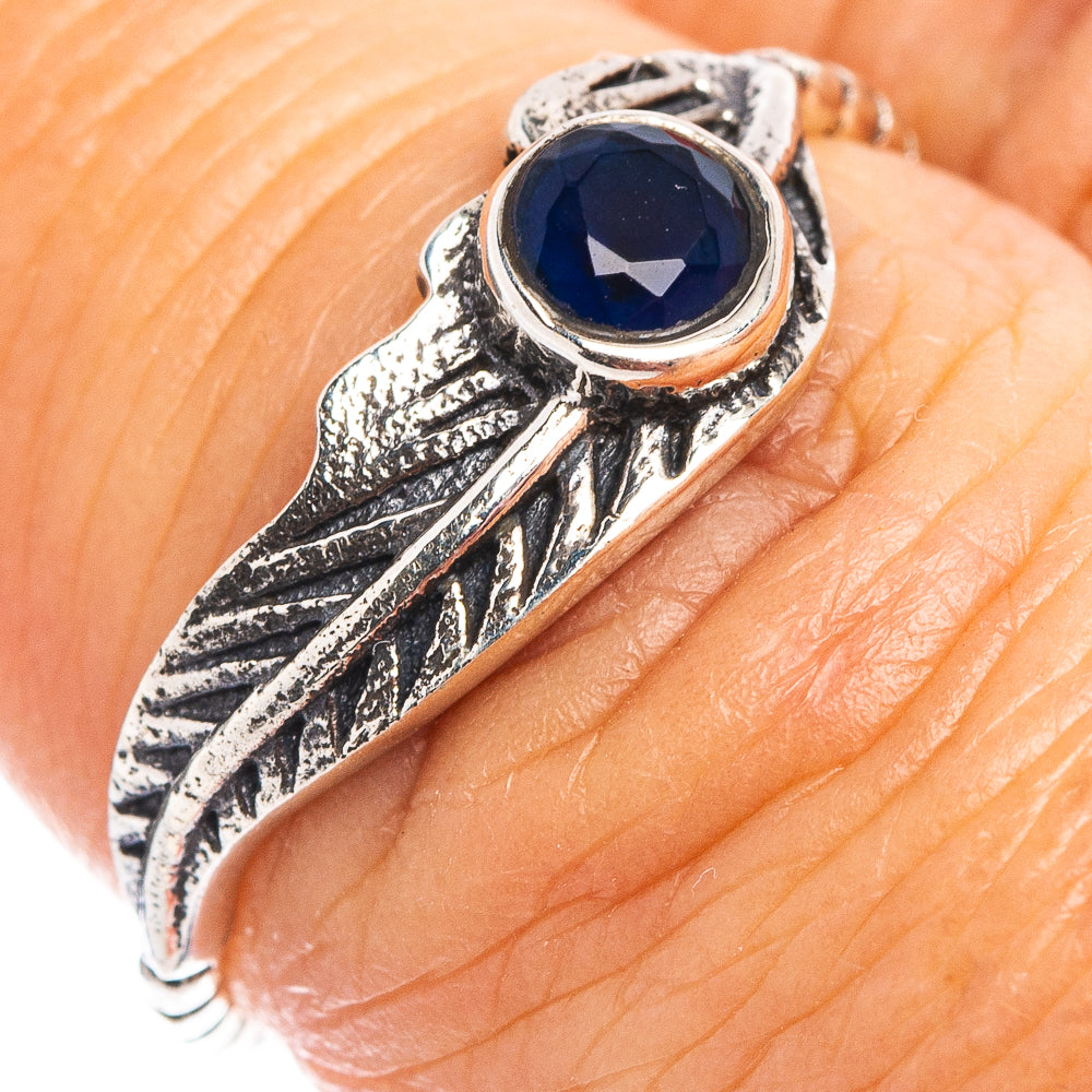 Blue Quartz Feather Dainty Ring Size 6.75 (.925 Sterling Silver)