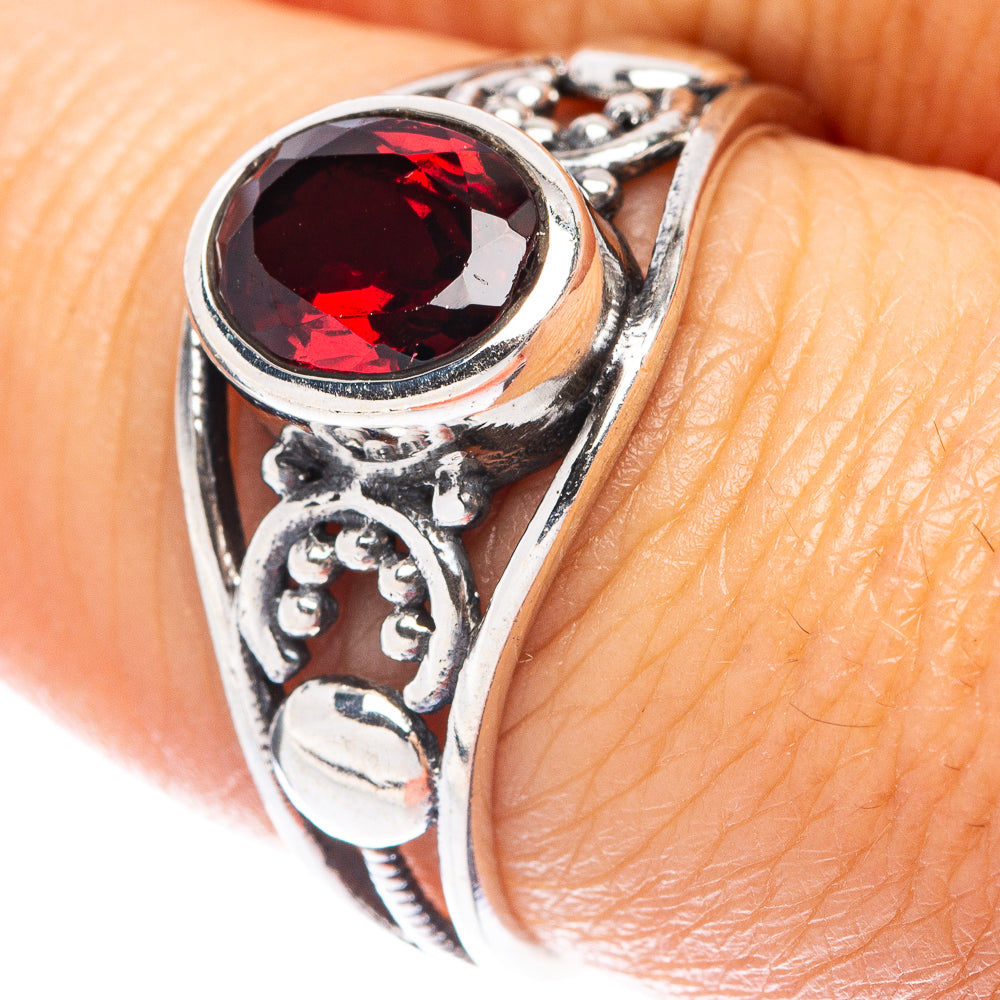 Garnet Dainty Ring Size 7.75 (925 Sterling Silver) R5864